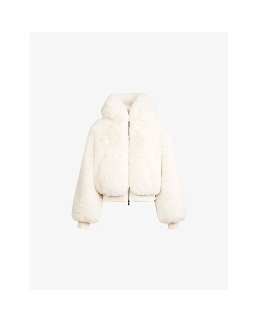 Skims White Hooded Zip-Up Faux-Fur Jacket