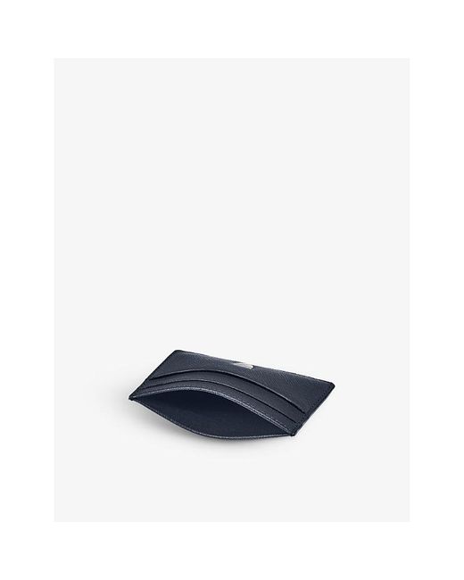 Aspinal Blue Slim Saffiano-leather Credit Card Holder