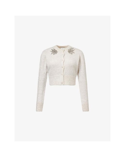 Erdem White Sequin-Embellished Cropped Alpaca-Blend Cardigan