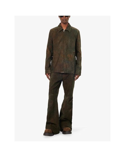 Rick Owens Green Brad Long-Sleeve Suede-Leather Jacket for men