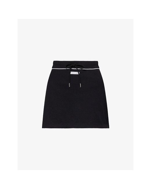 MARINE SERRE Black Contrast-Trim Ribbed Cotton-Jersey Mini Skirt