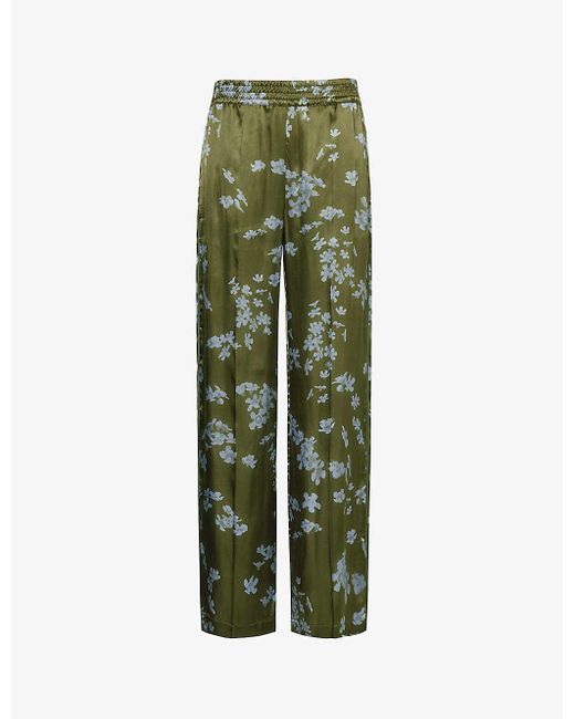 Victoria Beckham Green Wide-leg Floral-print Woven Trousers