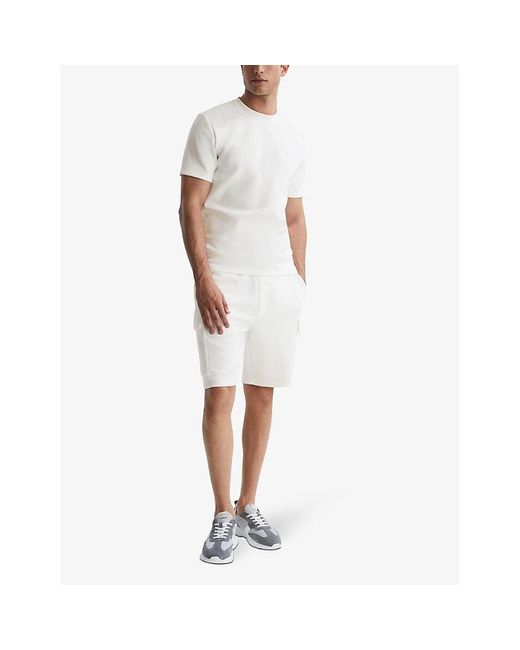 Reiss White Bradley Stitched-Trim Stretch Woven-Blend T-Shirt for men