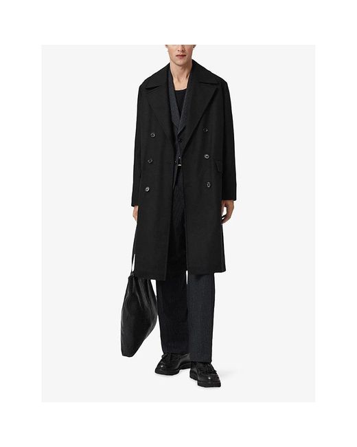 AllSaints Black Curran Double-Breasted Wool-Blend Coat for men