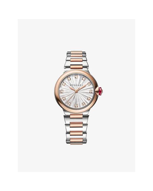 BVLGARI Metallic Re00009 Lvcea 18ct Rose-gold, Stainless-steel And 0.22ct Diamond Automatic Watch