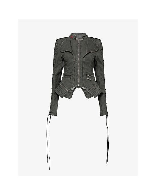 Jaded London Black Charis Lace Up Stretch-Denim Jacket