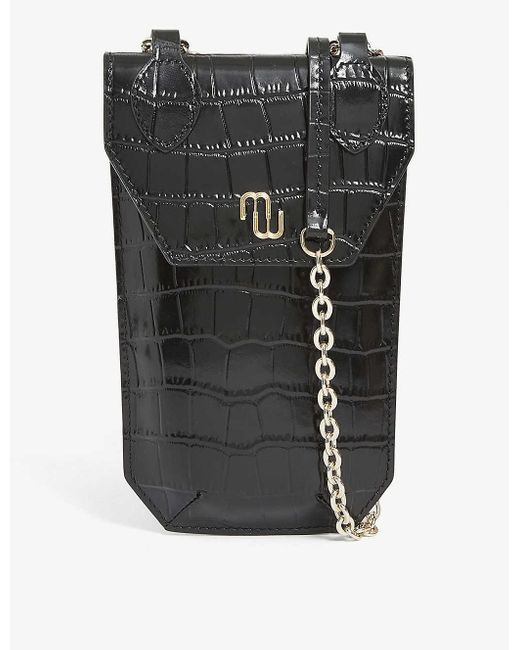 Maje Black Croc-embossed Leather Phone Bag