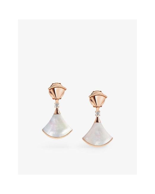 BVLGARI White Divas' Dream 18Ct Rose- 0.07Ct Diamond And Mother-Of-Pearl Earrings