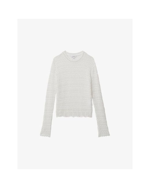 Reiss White Sim Crochet-knit Woven Top