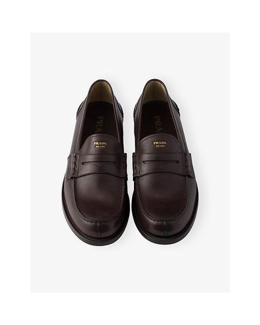 Prada Black Logo-Embossed Leather Loafers for men