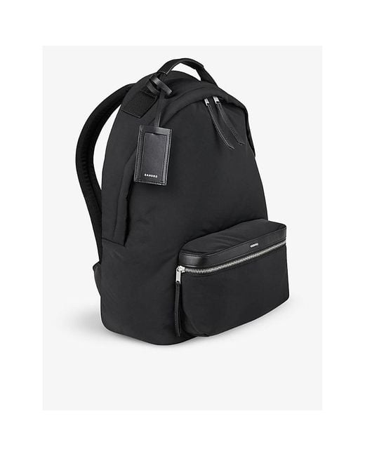 Sandro Black Logo-embossed Adjustable Nylon Backpack for men
