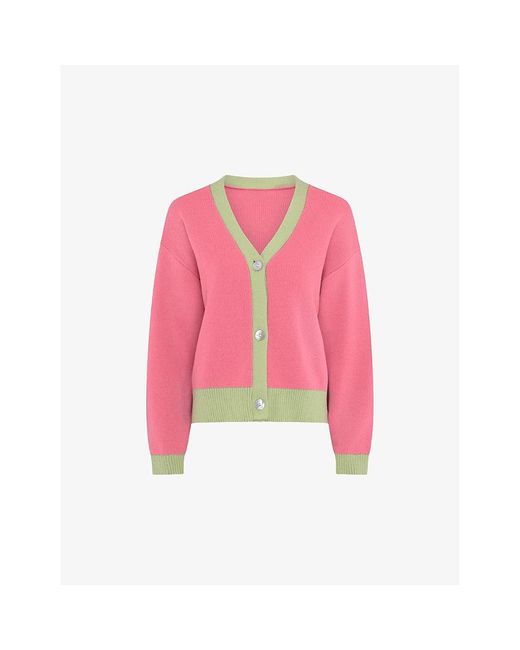 OMNES Pink Kayla Contrast-trim Cotton-knit Cardigan