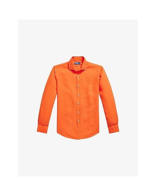 Polo Ralph Lauren Orange Logo-Embroidered Custom-Fit Linen Shirt for men