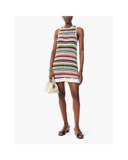 Ganni White Crochet Sleeveless Cotton Mini Dress
