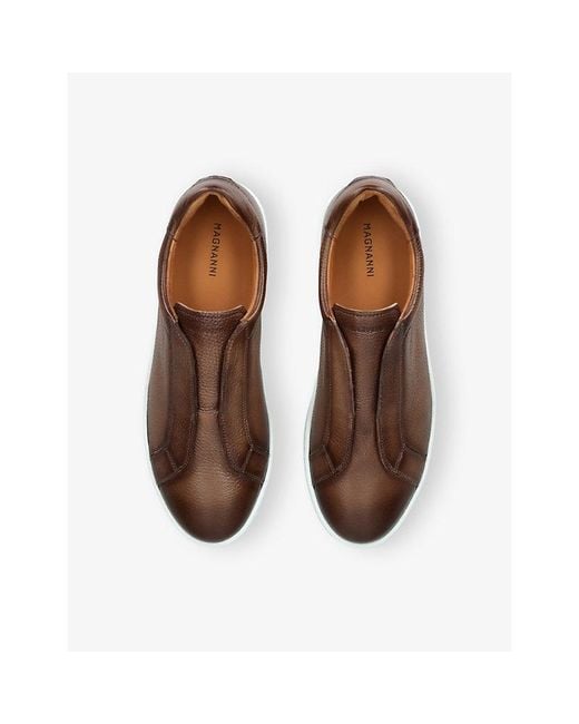 Magnanni Shoes Brown Cowes Laceless Leather Trainers for men
