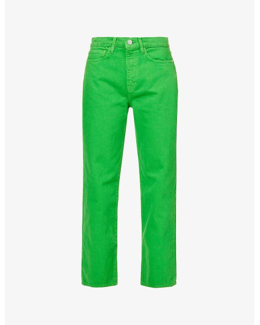 FRAME Le Jane Straight-leg High-rise Denim Jeans in Green | Lyst