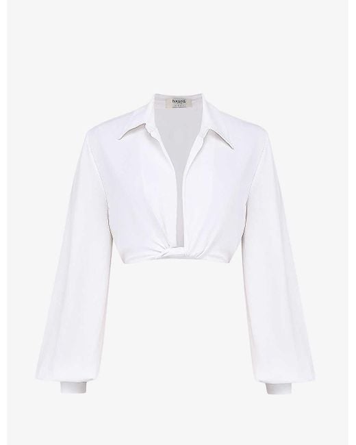 House Of Cb White Palmer Tie-knot Cropped Woven Top