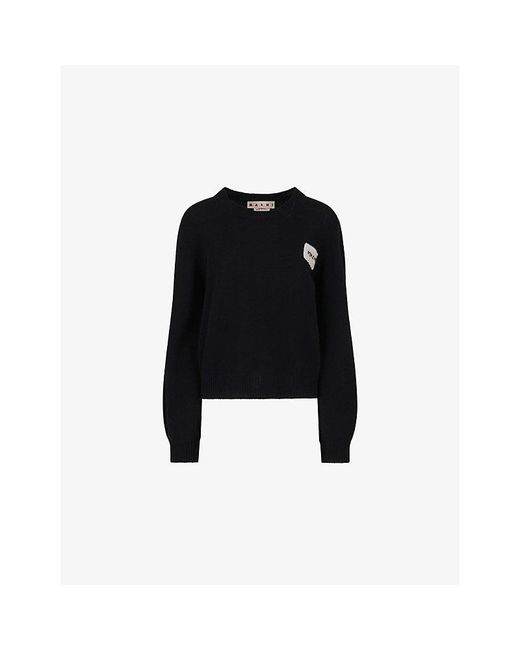 Marni Black Branded-Patch Knitted Cashmere Jumper