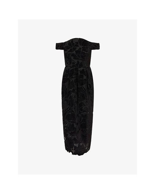 Erdem Women's Black Bardot Floral Lace Midi Dress Erdem Women's Black Bardot Floral Lace Midi Dress