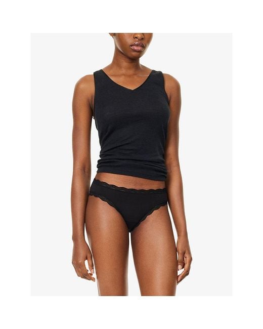 Stripe & Stare Black Lace-Trim Pack Of Four Stretch-Modal Brazilian Briefs