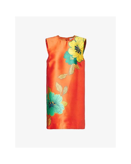ALÉMAIS Orange Piato Floral-print Recycled-polyester-blend Mini Dress