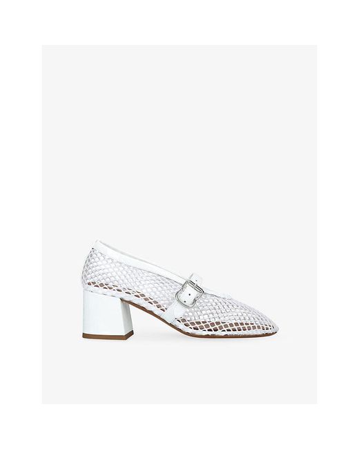 Alaïa White Fishnet 55 Heeled Leather Pumps