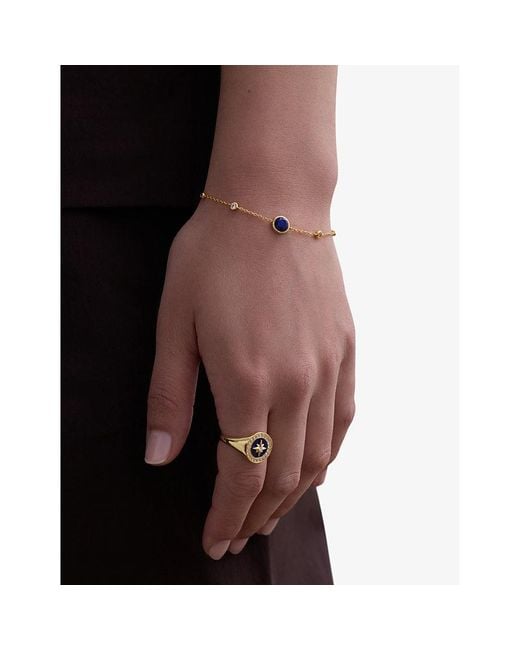 Astley Clarke White Luna Lapis Station 18Ct- Plated Sterling- Created Sapphire And Lapis Bracelet