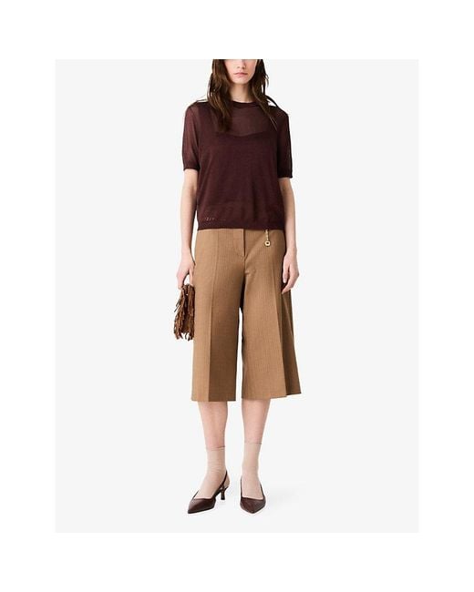 Maje Brown Two-In-One Short-Sleeve Knitted Jumper