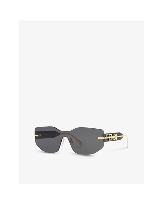 Fendi Gray Fn000634 Fe40066u Rectangle-frame Tinted Metal Sunglasses