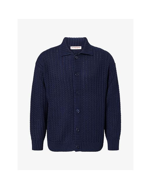 Orlebar Brown Blue Thomas Collared Knitted Cardigan for men