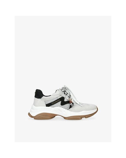 Steve Madden White Maxfield Suede And Mesh Trainers