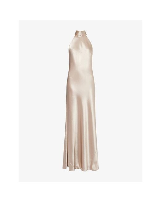 Galvan Natural Sienna Halter-Neck Satin Gown