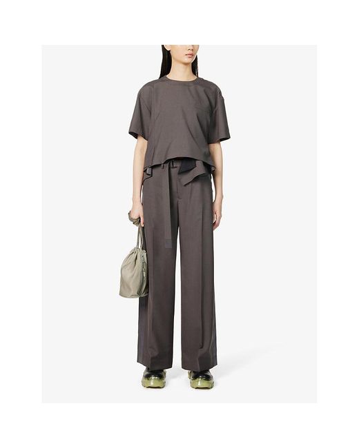 Sacai Brown Satin-stripe Belted Straight-leg High-rise Woven-blend Trousers X