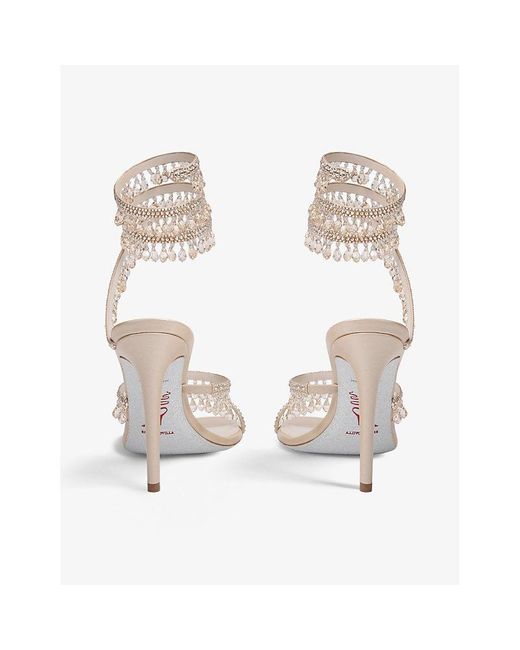 Rene Caovilla White Chandelier Bead-Embellished Leather Heeled Sandals