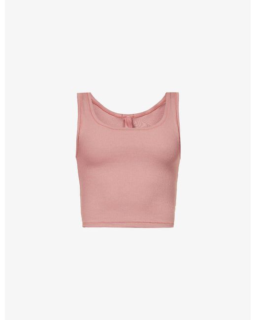 Skims Pink Ribbed Stretch-cotton Tank Top