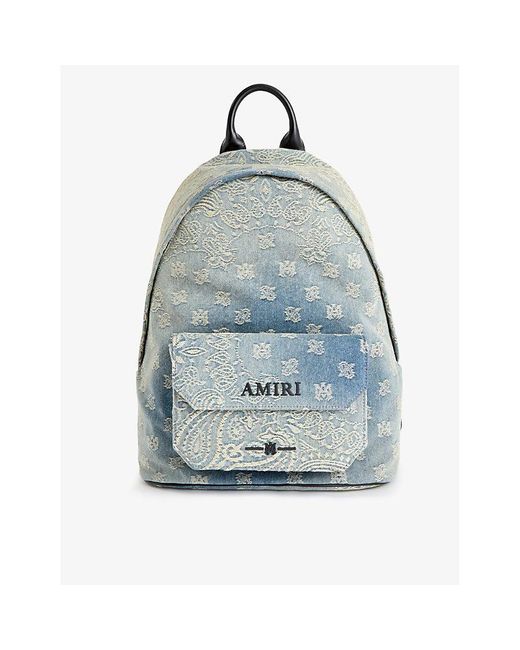 Amiri Blue Branded Bandana-print Denim Backpack for men