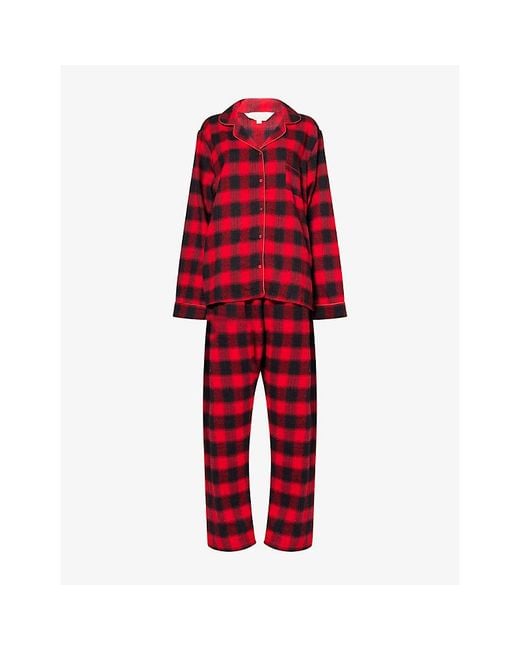 THE NAP CO Red Fleece Plaid Cotton Pyjama Set