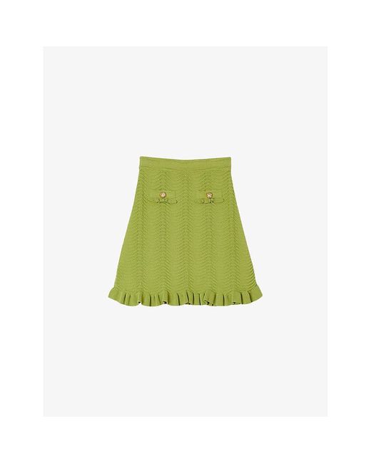 Sandro Green Textured-weave Stretch-knit Mini Skirt