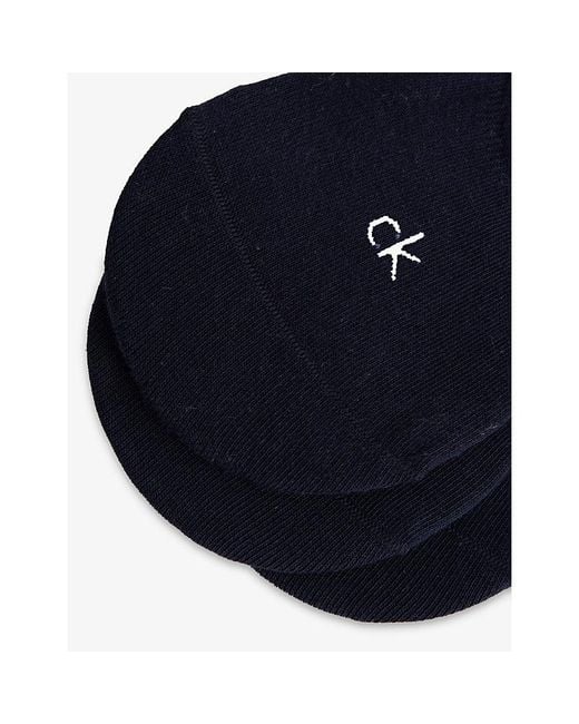 Calvin Klein Blue Logo No-Show Stretch-Cotton Socks for men