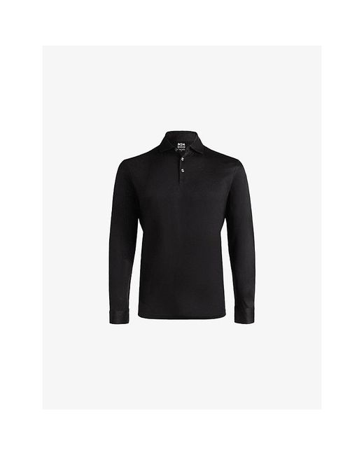 Boggi Black Long-Sleeve Supima-Cotton Polo Shirt for men