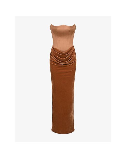 House Of Cb Brown Persephone Corset Woven Maxi Dress