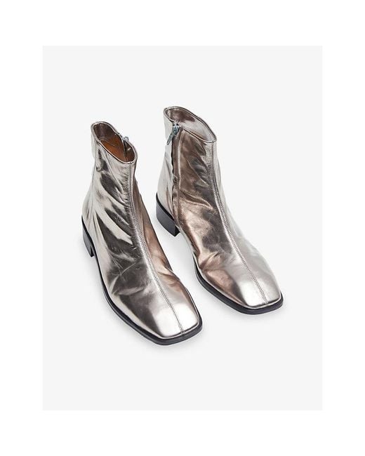 Joseph White Metallic Leather Flat Ankle Boots