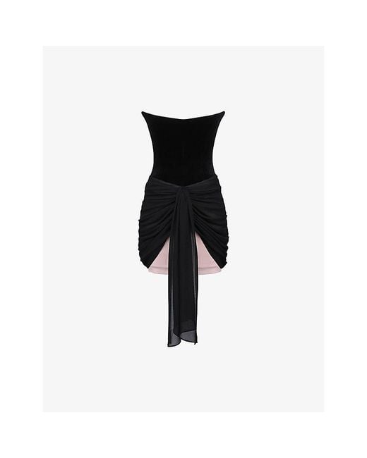 House Of Cb Black Clara Velvet And Chiffon Mini Dress