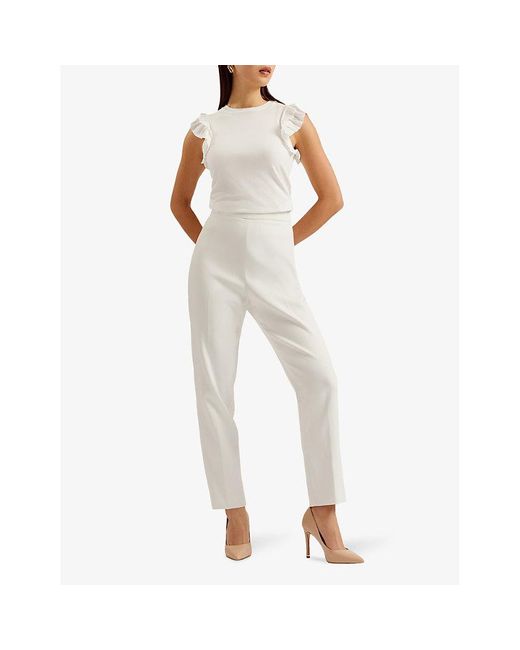 Ted Baker White Marhlou Double-frill Stretch-knitted Top