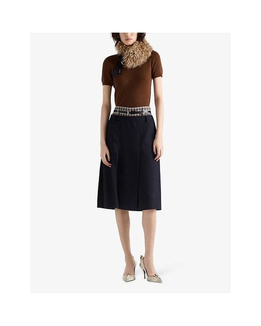 Prada Brown Short-Sleeve Knitted Cashmere Jumper
