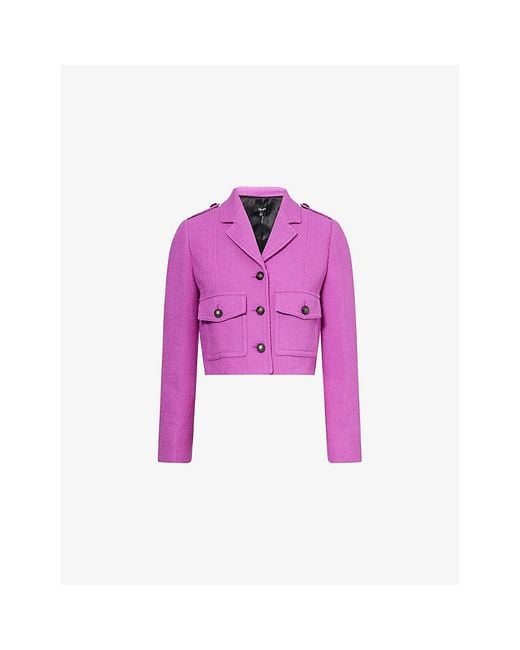 ME+EM Purple Patch-Pocket Textured Cropped Cotton Jacket