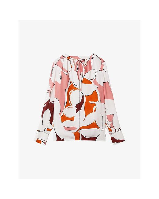 Reiss Red Tess Abstract-print Stretch-woven Blouse