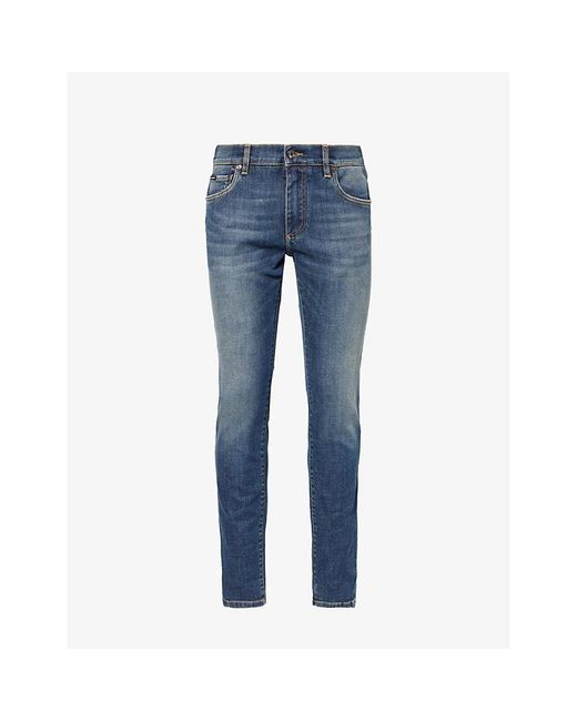 Dolce & Gabbana Blue Brand-plaque Slim-leg Regular-fit Stretch-denim Jeans for men