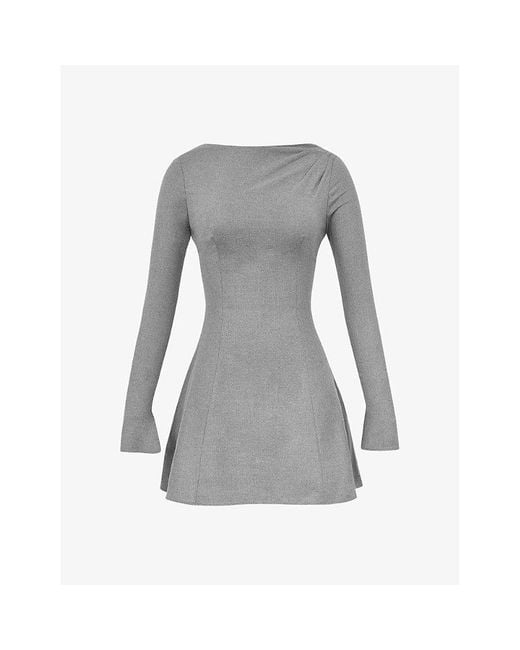 House Of Cb Gray Angelique Long-Sleeved Stretch-Woven Mini Dress