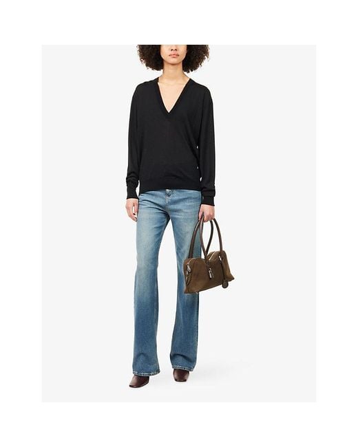 Stella McCartney Black Embroidered V-Neck Fine-Knit Wool Jumper